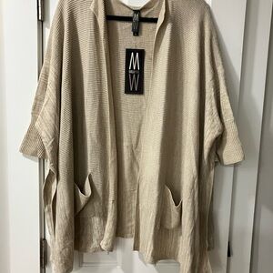 MarlaWynne Beige Knit Open Front Linen/Cotton Sweater